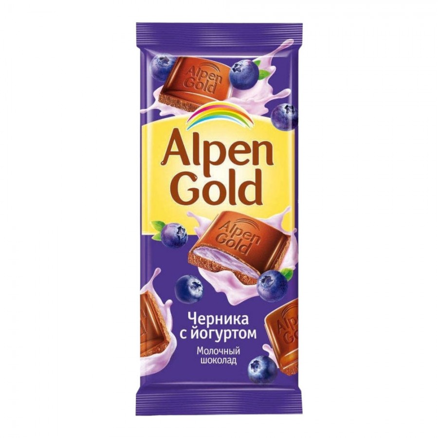 Шоколад молочный Alpen Gold 85гр с чернично йогуртовой начинкой