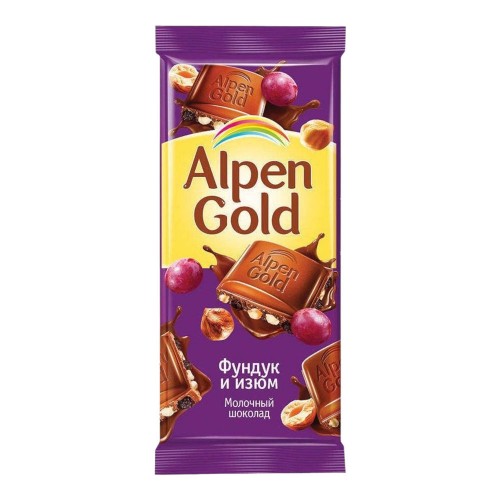 Шоколад Alpen Gold молочный Фундук и изюм